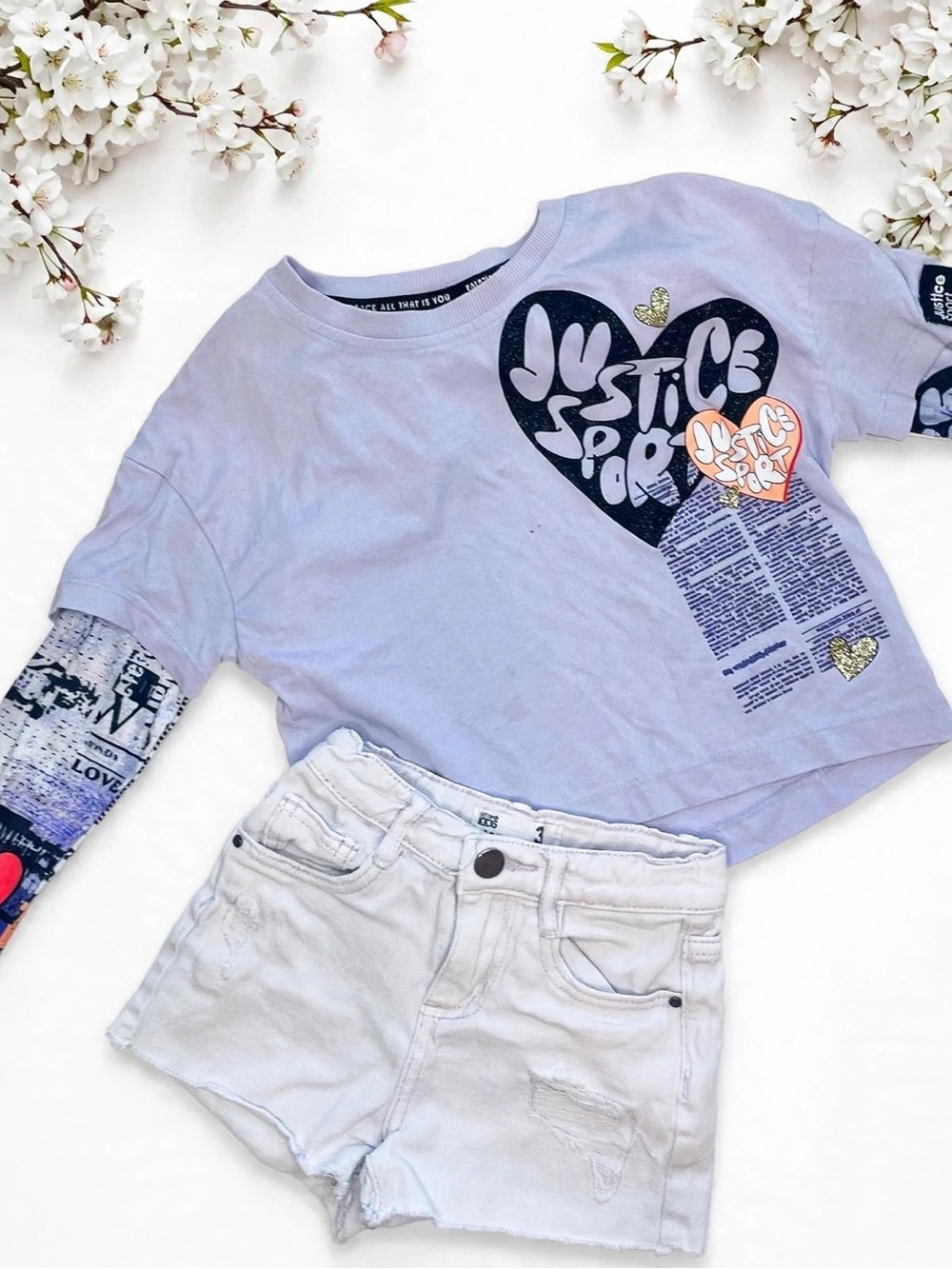 Cotte On Kids Lavender Long-Sleeve Graphic Tee and Shorts